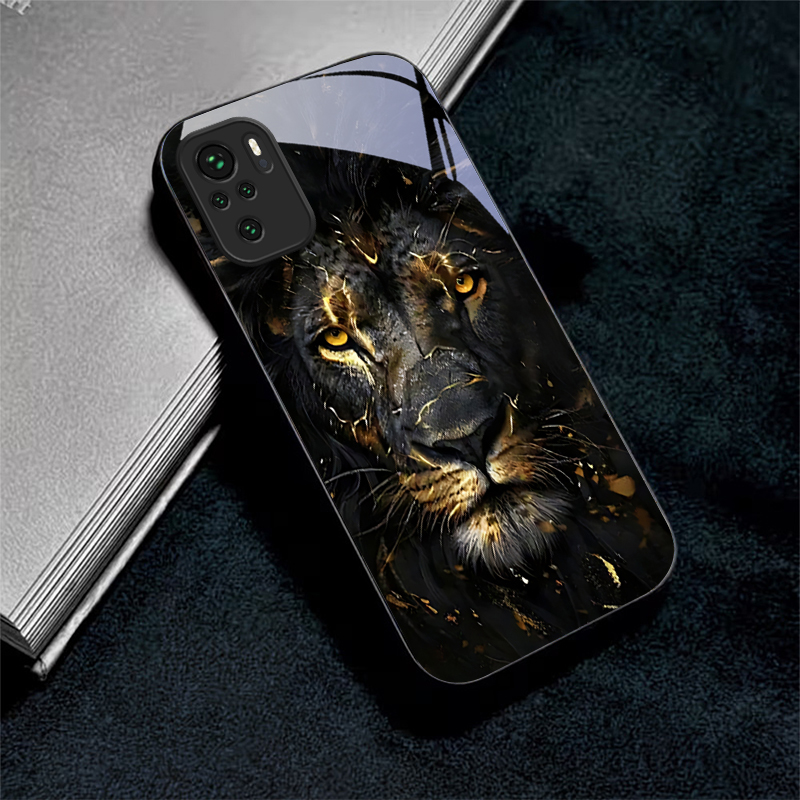 Xiaomi Redmi Note 13 - Casing Ponsel Kaca Hitam Emas Bergambar