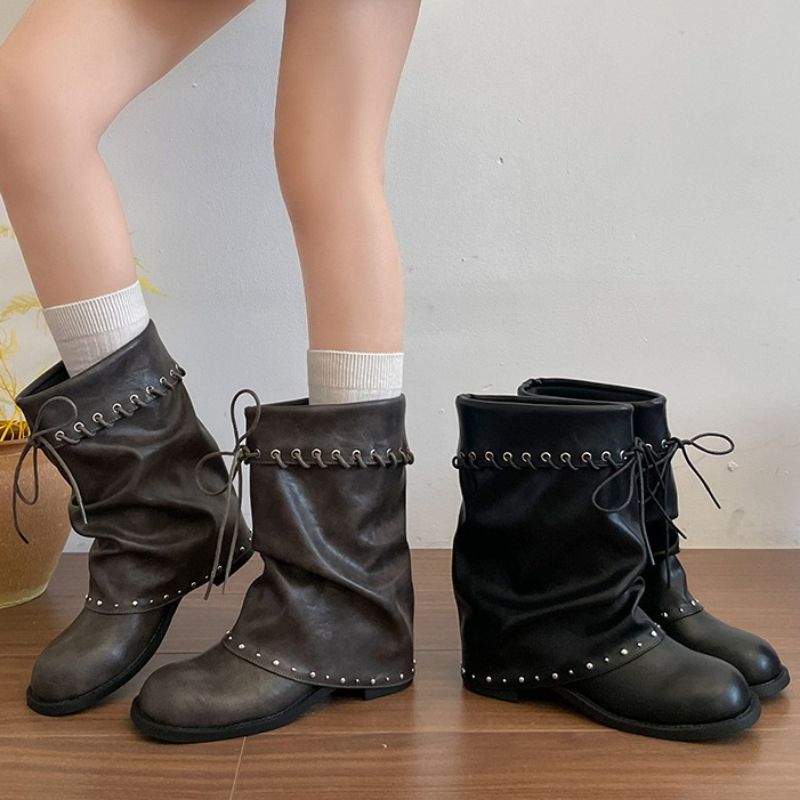 Leather Classic Strap - Sepatu Bot Wanita Model Longgar Setinggi